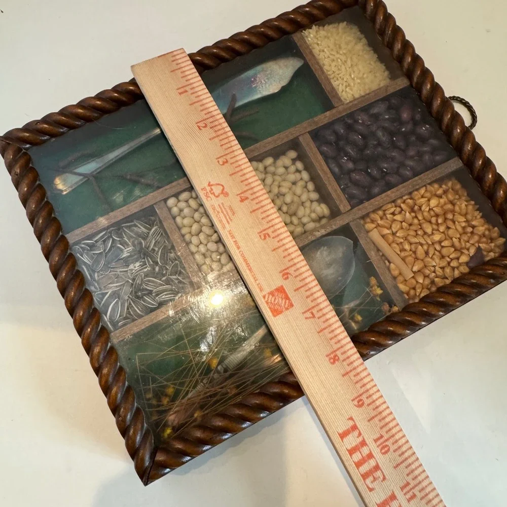 Vtg Cottagecore Farmhouse Shadow Box Wall Art Kitchen Decor Trivet Spoons Wood‎
